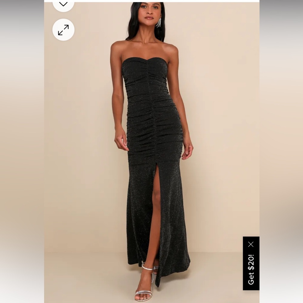 Lulus Black Glitter Ruched Maxi Dress